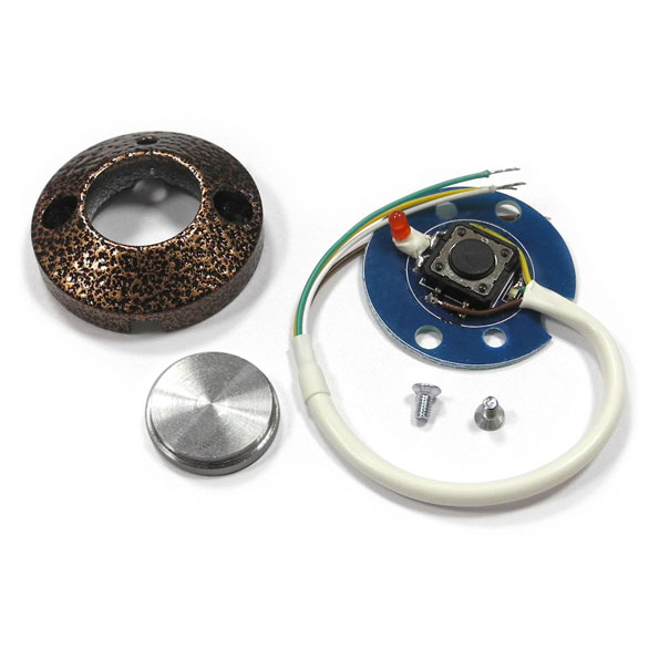 Кнопка управления выходом, накладная, металлическая с индикацией, 37мм (D) х12мм, покраска корпуса порошковой эмалью