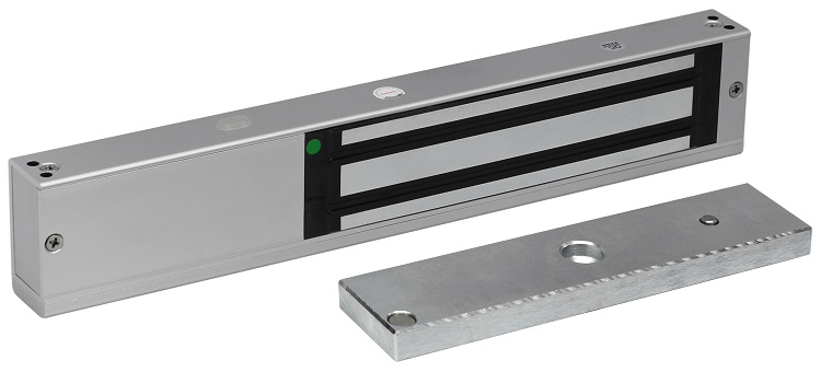 Электромагнитный замок с местом под автономный контроллер, внутреннее исполнение, СИД, датчик положения двери, усилие 320-340 кг.