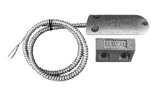 Извещатель охранный точечный магнитоконтактный, переключающие, рабочий зазор не менее 15 мм. Корпус металлический, неразборный, вывод двойная изоляция. Защитный рукав из металла. Вандалозащищенный