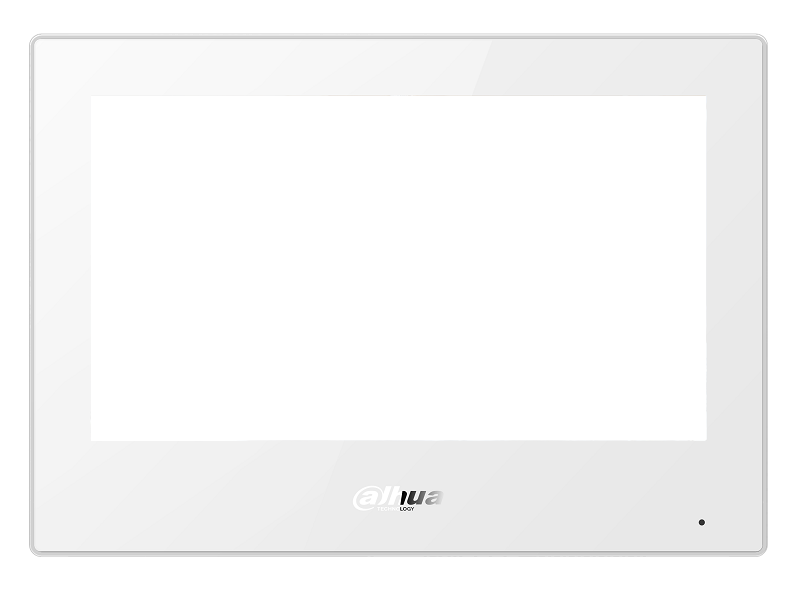 Монитор видеодомофона IP 7-и дюймовый, белый, 1024x600 разрешение, ёмкостной сенсорный экран; тревожные входы / выходы 8/1; RS485; LAN; поддержка micro-SD до 256Гб; Возможность просмотра IP видеокамер; DC 12В/PoE(802.3af);  190×135×26 мм; Установка - на стену. Цвет: белый