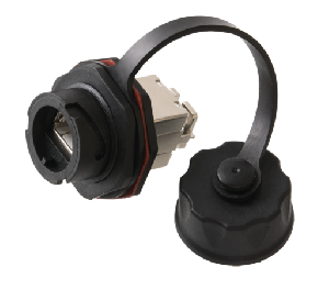 Индустриальный модуль-вставка Кат.6a (Класс Ea), 500МГц, RJ45/8P8C, 110/KRONE, T568A/B, экранированный, IP67, с защитной крышкой, черный 