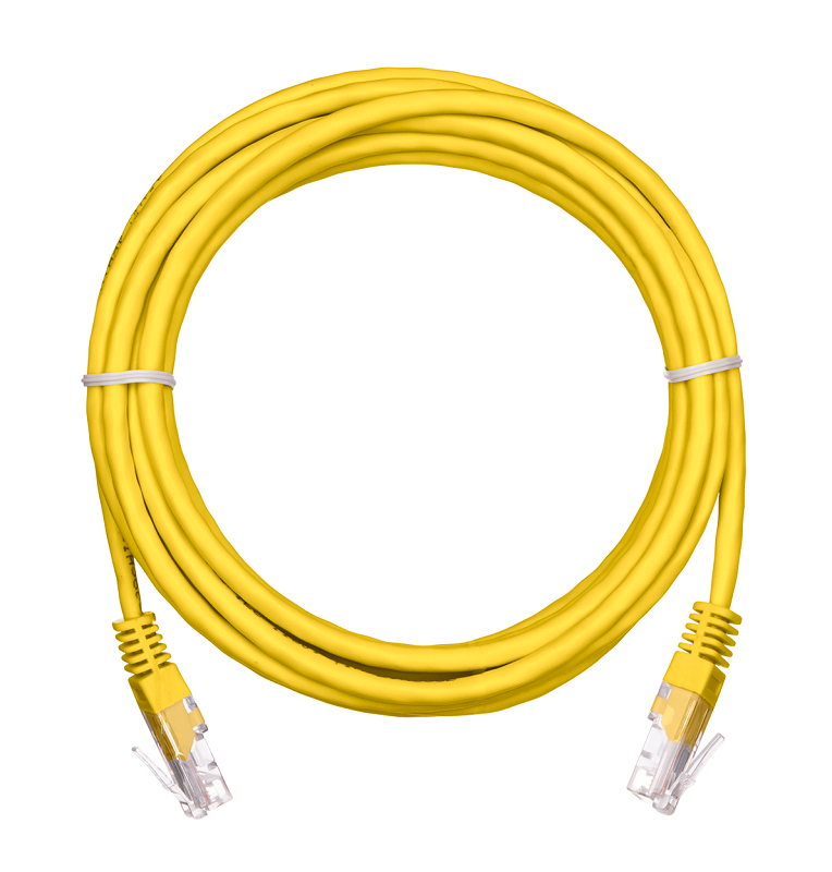 Коммутационный шнур U/UTP 4 пары, Кат.5е (Класс D), 100МГц, 2хRJ45/8P8C, T568B, заливной, многожильный, BC (чистая медь), PVC нг(B), желтый, 3м, уп-ка 10шт.