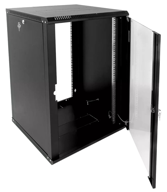 Шкаф телекоммуникационный настенный разборный ЭКОНОМ 18U (600 × 350) дверь стекло, цвет черный