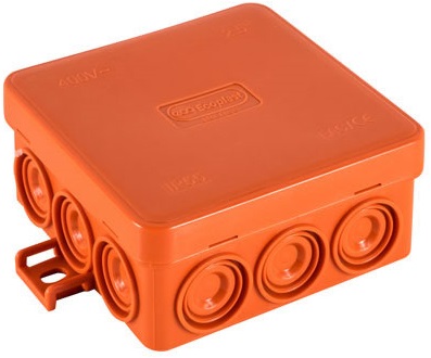 Коробка огн. JBL085, E60-E90,о/п 85х85х38,без галогена, 12 вых., IP55, 2P, (0,15-6,0мм2), цвет оранж.