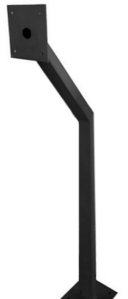 Наклонная стойка (150 град.) для установки считывателя, высота 1270 мм, труба 30х60 мм, защитный кожух 150х150мм с диэлектрической пластиной, основание 180х180 мм, электрический клеммник, закладная пластина для бетонирования + комплект оцинкованного крепежа