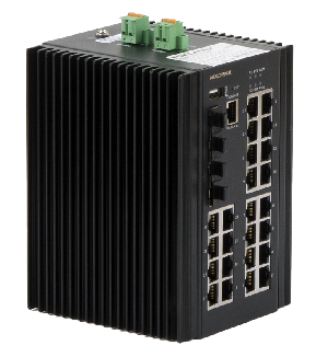 Управляемый промышленный L2+ коммутатор 24*10/100/1000Мбит/с PoE (af/at), 4*1/2.5/10Гбит/с SFP+, Крепление на DIN-рейку, 2*ввода питания, питание 44-57В (блок питания 370Вт поставляется отдельно), -40С +70С.