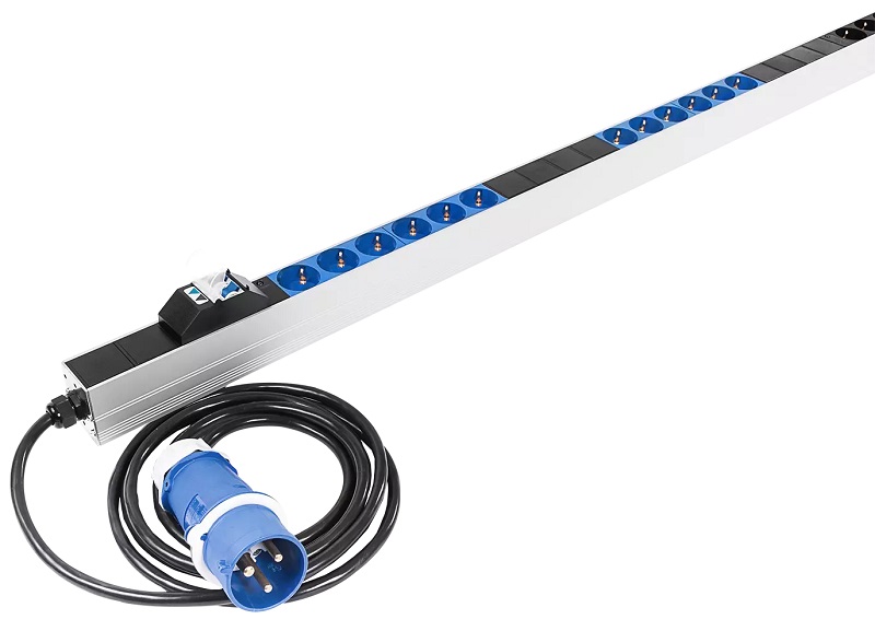 Вертикальный блок розеток Rem-32, 1 фаза 32A, 2 авт,инд, 24 S, 1820 мм, вх IEC 309, шнур 3 м