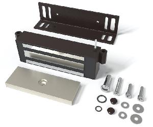 Замок электромагнитный для стальных дверей со стальной рамой, 9-15VDC, 7,2 Вт, усилие удержания 300кг, встроенный модуль перемагничивания, монтажный комплект, угольник 40х50х4мм. Корпус из стали. Цвета: коричневый шоколад