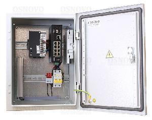 Уличный коммутатор с термостабилизацией на базе уличной станции OSNOVO OS-33T1. Порты: 6 x FE (10/100Base-T) с PoE (до 30W) + 2 x FE (10/100Base-T) с PoE (до 60W) + 1 x GE (10/100/1000Base-T) + 2 x GE SFP (1000Base-X). Суммарный бюджет PoE до 240W.