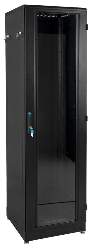 Шкаф телекоммуникационный напольный 48U (600 × 800) дверь стекло, чёрный
