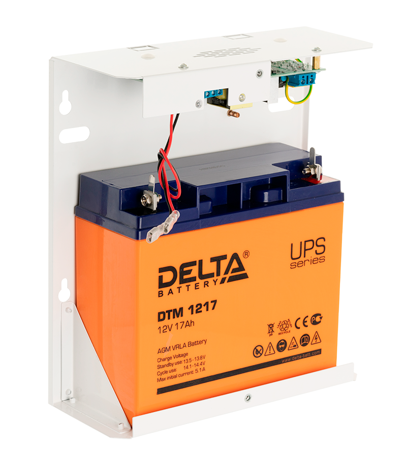 Блок бесперебойного питания, металлический корпус 12В. 5А. Рекомендуемая емкость АКБ 17А*ч. от -15 до +50°С. 250х220х88мм. Масса 1,2кг