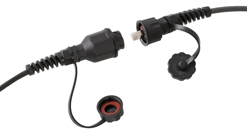 Индустриальный модуль-розетка для оконцевания отдельностоящих кабелей, Кат.6 (Класс E), 250МГц, RJ45/8P8C, 110/KRONE, T568A/B, экранированный, IP67, с защитной крышкой, черный