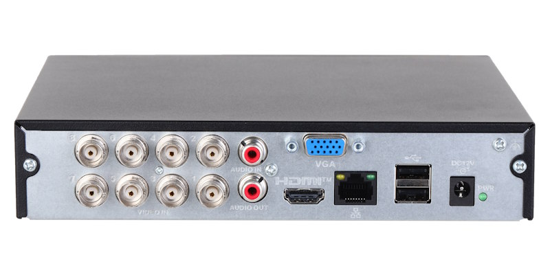 8-канальный HDCVI-видеорегистратор c SMD, Формат: HDCVI, AHD, TVI, IP, CVBS; отображение: до 5Мп; запись: до 5M-N@10к/с, 1080P@15к/с, 1080N@25к/с; кодирование: AI-Coding, H.265+, H.265, H.264+, H.264; IP-каналы: до 12 каналов до 6Мп; накопители: 1 SATA III до 16Тбайт; видеоаналитика: 8кн интеллектуальный детектор движения SMD Plus, интеллектуальный поиск, 1 HDMI, 1 VGA; сеть: 1 RJ45 100Мбит/с; аудиовх/вых: 1/1, двунаправленная аудиосвязь: 8 HDCVI-каналов; питание: 12В(DC)