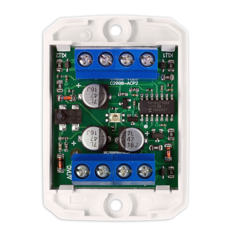 Адресный контроллер для счетчиков&nbsp;&nbsp;воды, электроэнергии, газа с импульсным выходом. Питается от двухпроводной линии, передает состояние счетчиков через "С2000-КДЛ" на пульт&nbsp;&nbsp;"С2000" или АРМ