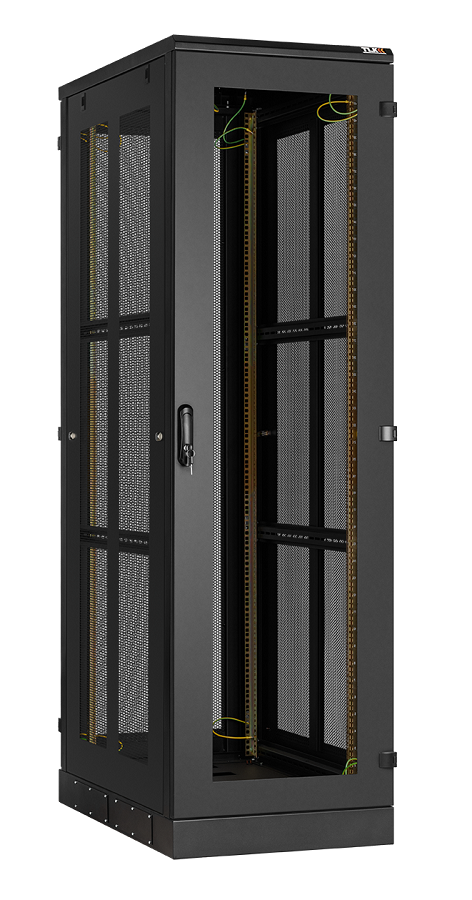 Напольный шкаф 19", 24U, стеклянная передняя дверь, боковые перфорированные стенки и задняя дверь Ш600хВ1280хГ1000мм, в разобранном виде, черный
