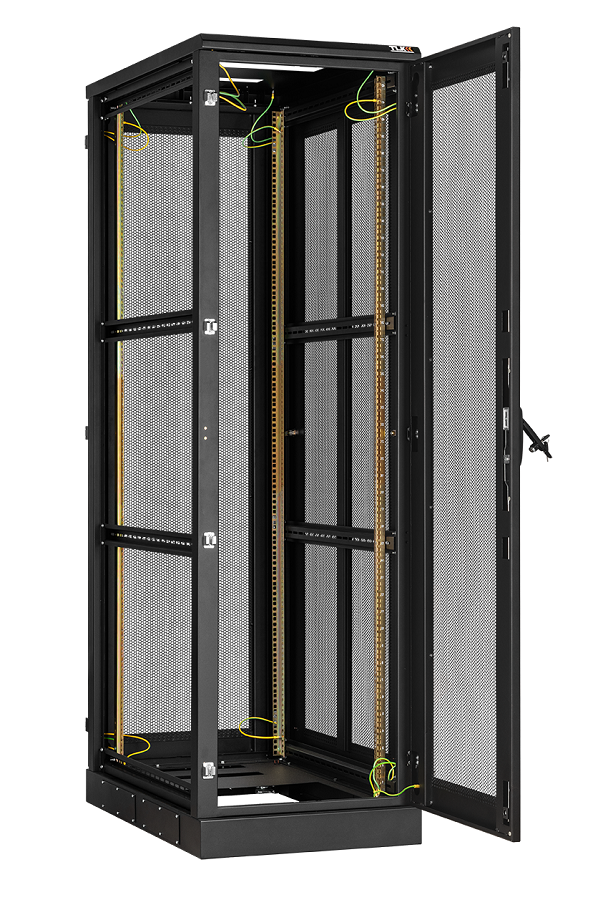 Напольный шкаф 19", 42U, перфорированные стенки и двери, Ш600хВ2060хГ1000мм, в разобранном виде, черный