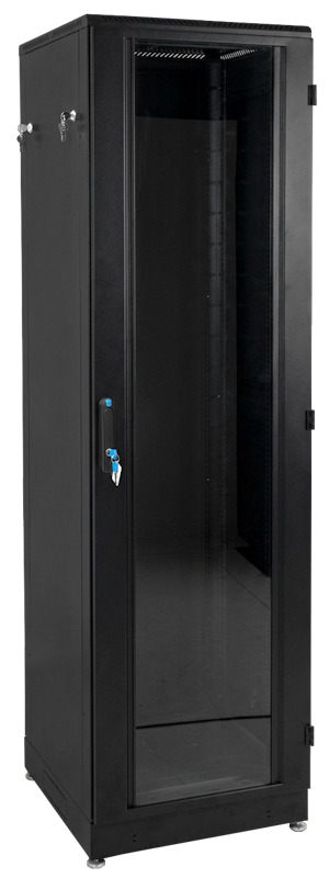 Шкаф телекоммуникационный напольный 48U (800 × 1000) дверь стекло, чёрный