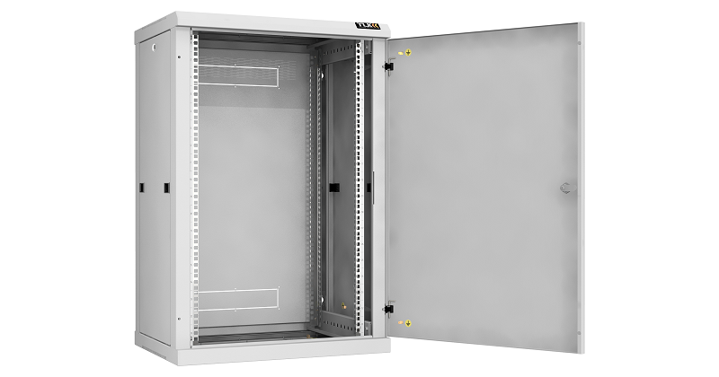 Настенный разборный шкаф TLK 19", 18U, металлическая дверь, Ш600хВ904хГ450мм, 2 пары монтажных направляющих, серый