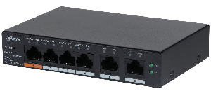 4-портовый гигабитный PoE коммутатор с функцией облачного управления, Порты: 4 RJ45 10/100/1000Мбит/с (PoE/PoE+/Hi-PoE), 2 RJ45 10/100/1000Мбит/с (uplink); мощность PoE: порт 1 до 60Вт, порты 2~4 до 30Вт, суммарно до 60Вт; PoE watchdog, передача до 250м; питание: 53В(DC)