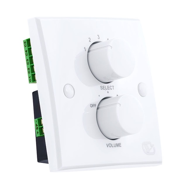 Регулятор громкости с селектором программ. Мощность 60 Вт. Программ 5. Аварийное реле 24В. 86х86х77 мм.