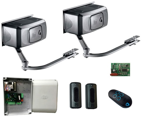 Комплект автоматики для двухстворчатых распашных ворот до 800 кг, до 4,0 м, 30%, на основе привода F1000 (блок управления ZF1N, радиоуправление с динамическим кодом, фотоэлементы)