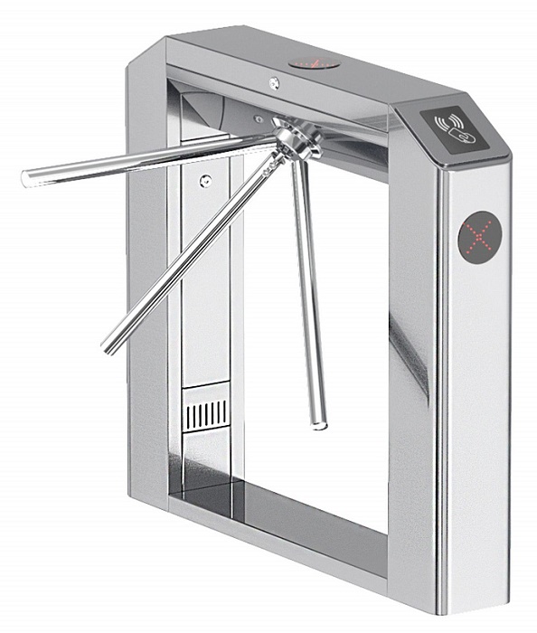 ТУМБОВЫЙ Турникет-трипод, Габариты: 1110х180х980.&nbsp;&nbsp;эл/мех с автоматическими планками "антипаника" Исполнение: нержавеющая сталь, Комплектация: комплект считывателей (EM-Marine), планки 600мм, пульт управления с кабелем, ИК-пульт, всепогодное исполнение, "сухие контакты на плате управления"