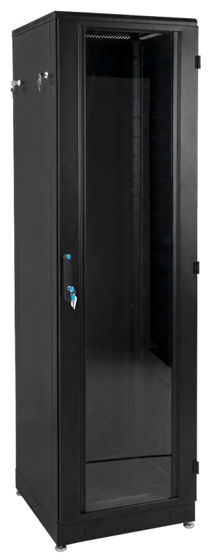 Шкаф телекоммуникационный напольный 48U (600 × 1000) дверь стекло, чёрный
