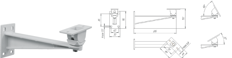 Настенный кронштейн для крепления термокожухов серий 260 и 320, макс. нагрузка - 50 кг, вылет - 285 мм, нержавеющая сталь.