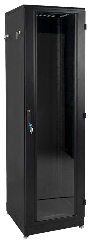 Шкаф телекоммуникационный напольный 48U (800 × 800) дверь стекло, чёрный