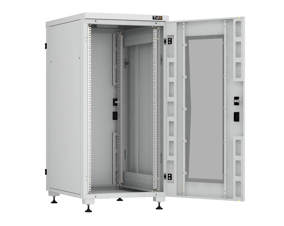 Напольный шкаф серии 19", 24U, стеклянная дверь, цельнометаллические стенки и задняя дверь, Ш600хВ1241хГ800мм, в разобранном виде, черный RAL9005