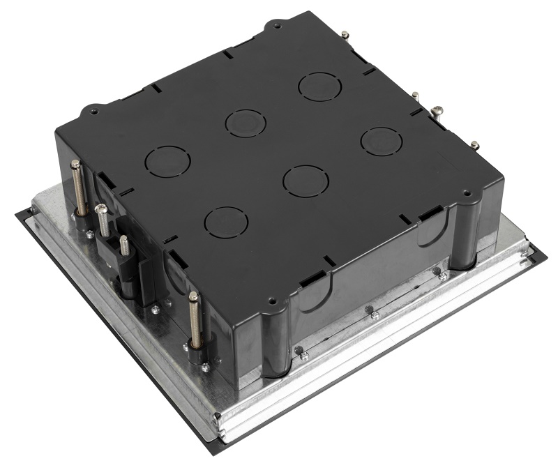 Лючок напольный, 12 модулей, горизонтальный, пластиковая крышка, серый