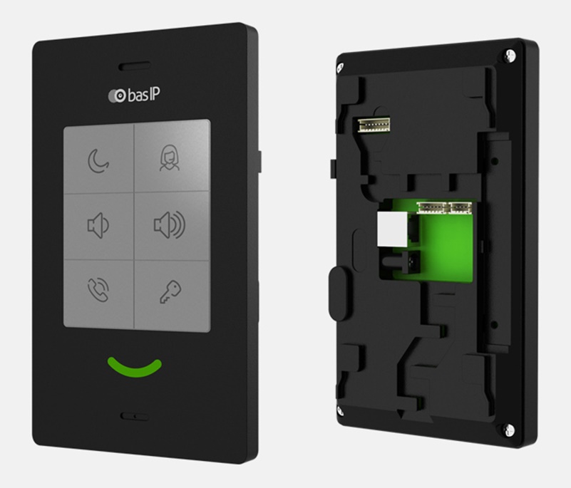 Абонентское IP аудио устройство. Wi-Fi: 2,4 ГГц (IEEE 802.11n). Поддержка SIP, P2P, внутреннего протокола BAS-IP, кнопка для быстрого вызова консьержа, кнопка открытия замка, кнопка режима "Не беспокоить", электронная регулировка громкости, трехцветный световой индикатор состояния и режимов работы устройства. Возможность подключения кнопки звонка. Питание: PoE IEEE 802.3af и +12В. 183×105×28 мм.