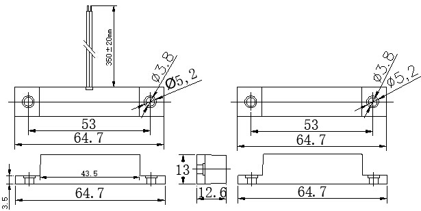 Магнитоконтактный датчик, НЗ, коричневый, накладной для деревянных дверей, зазор 25 мм