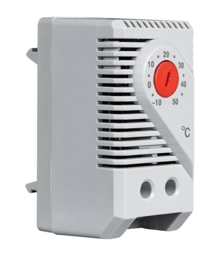 Термостат (NO) для регулирования нагревателей, от -10 до +50 °C, на din-рейку, 60x33x43 мм, AC 230В (50Гц), Температура эксплуатации: -45..60 °C