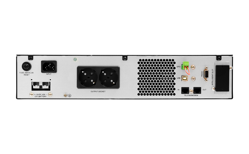 Источник бесперебойного питания с выходным напряжением 220 В и мощностью 1000 ВА. Возможность установки автономно или в стойку 19". Возможность подключения внешних аккумуляторов (12В х 2 шт., емкостью от 40 до 150 А∙ч) 