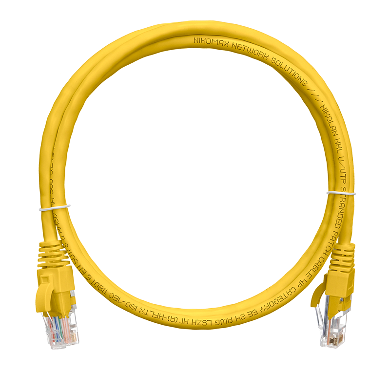 Коммутационный шнур U/UTP 4 пары, Кат.5е, 2хRJ45/8P8C, T568B, Molded, PVC, желтый, 1,5 метра