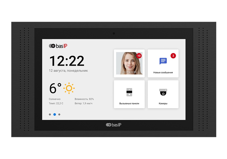 Видеодомофон индивидуальный. Дисплей: 10” IPS, сенсорный, 1280x800. Wi-Fi: 2,4 ГГц (IEEE 802.11n). Android 6.0. Встроенная камера. слот для MicroSD карты (до 32 гб), подключение датчиков сигнализации, фоторамка, проигрыватель видеофайлов, умный дом. Питание: PoE 802.3af и +12В. Поддержка: SIP P2P. Накладной монтаж,  316x185x29.5 мм. Корпус: алюминий, пластик. Цвет - черный. 