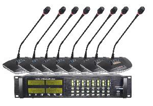 Профессиональная многоканальная беспроводная дискуссионная радиосистема с конденсаторными настольными микрофонами, Система представляет собой комплект из 8 настольных радио микрофонов типа «гусиная шея» и 8-канального приёмника.