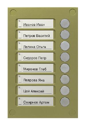 Кнопочная панель используется в комплекте с блоком вызова БВД-424FCB-1. Количество кнопок для вызова абонентов-8.