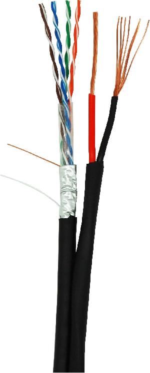 Кабель F/UTP 4 пары, Кат.5e, 100МГц, одножильный, BC, с силовым кабелем 2х1,5 мм2, внешний, PE до -40C, черный, 305м