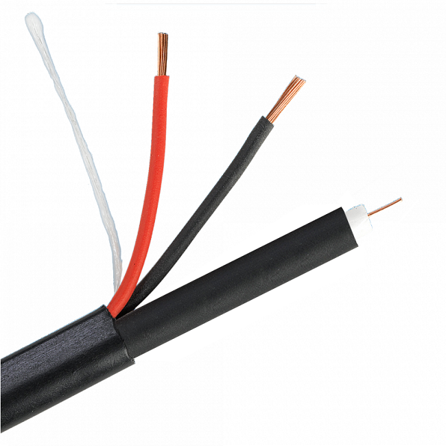 Кабель для видеонаблюдения РК 75+2х0,5, PE, внешний, черный, бухта 200м.