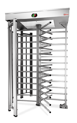 Моторизованный полноростовой турникет, корпус из нержавеющей стали; Яркое светодиодное табло; Пульт д/у (металлический корпус) с кабелем