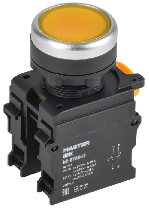 Кнопка d=22мм 1NO+1NC жёлтая MASTER IEK