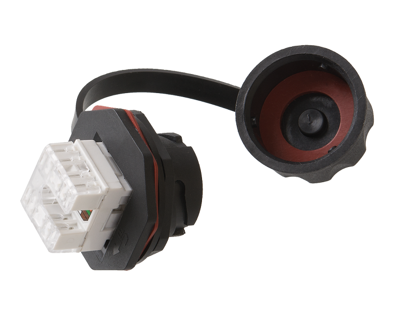 Индустриальный модуль-вставка Кат.6 (Класс E), 250МГц, RJ45/8P8C, 110/KRONE, T568A/B, неэкранированный, IP67, с защитной крышкой, черный 