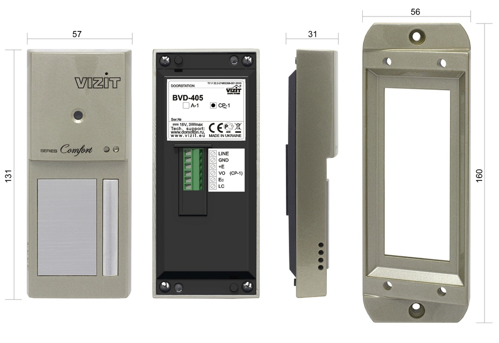 Блок вызова на 1 абонента. Встроенная цветная телекамера "День-ночь" (380 tvl, PAL, объектив PINHOLE 90°). Подсветка кнопок вызова и шильдов. Подставка для поворота блока на 20°