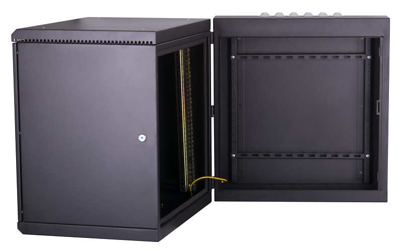 Настенный двухсекционный шкаф 19", 9U, металлическая дверь, промышленный, степень защиты IP55, Ш600хВ504хГ600мм, черный.