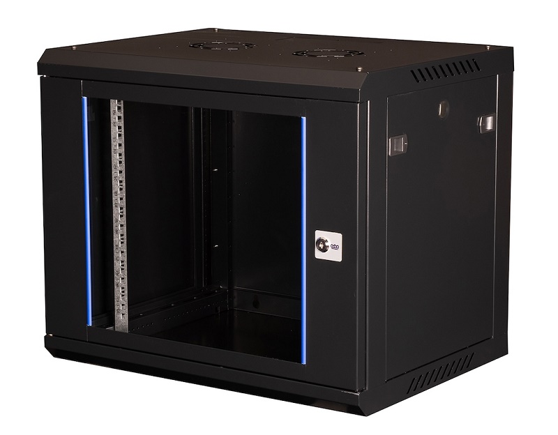 Шкаф 19" телекоммуникационный настенный, 9U 501х600х450 мм, дверь стекло, черный