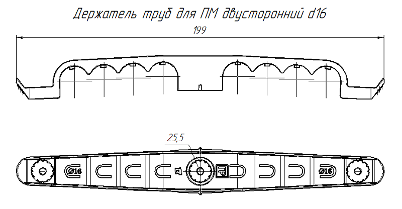 Держатель труб для прямого монтажа двусторонний на 8 мест серый d16 (25шт/уп)