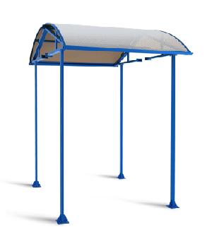 Крыша турникета PERCo-RTD-14/PERCo-RTD-16. Исполнение: стойки и каркас крыши – оцинкованная сталь, синий цвет, заполнение крыши – поликарбонатный пластик. Четыре вертикальные стойки, свод крыши из двух частей