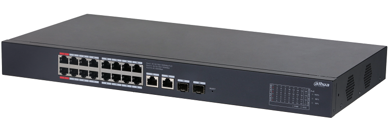 16-портовый гигабитный PoE коммутатор с функцией облачного управления, Порты: 16 RJ45 10/100/1000Мбит/с (PoE/PoE+/Hi-PoE),&nbsp;&nbsp;2 RJ45 10/100/1000Мбит/с (uplink), 2 SFP 1000Мбит/с (uplink); мощность PoE: порты 1~2 до 90Вт, порты 3~16 до 30Вт, суммарно до 190Вт; PoE watchdog, передача до 250м; питание: 100~240В(AC)